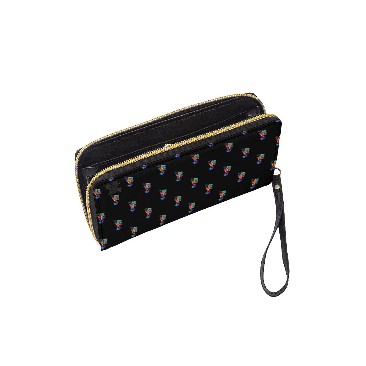 Black Multi-Color Jit Long Wallet With Black Hand Strap
