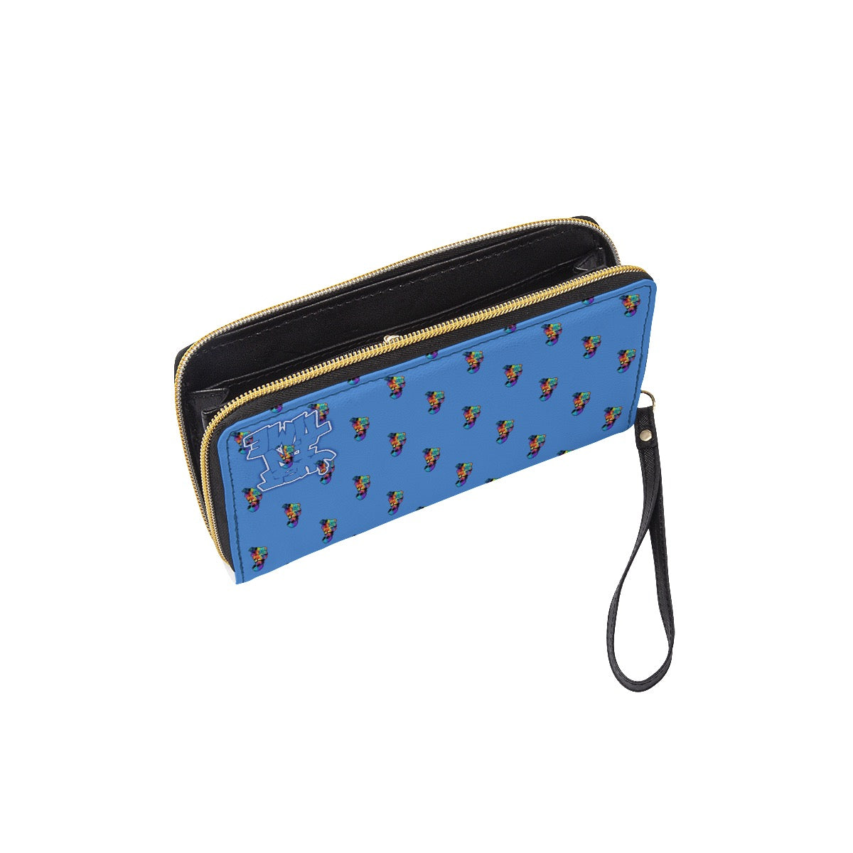 Blue Multi-Color Jit Long Wallet With Black Hand Strap