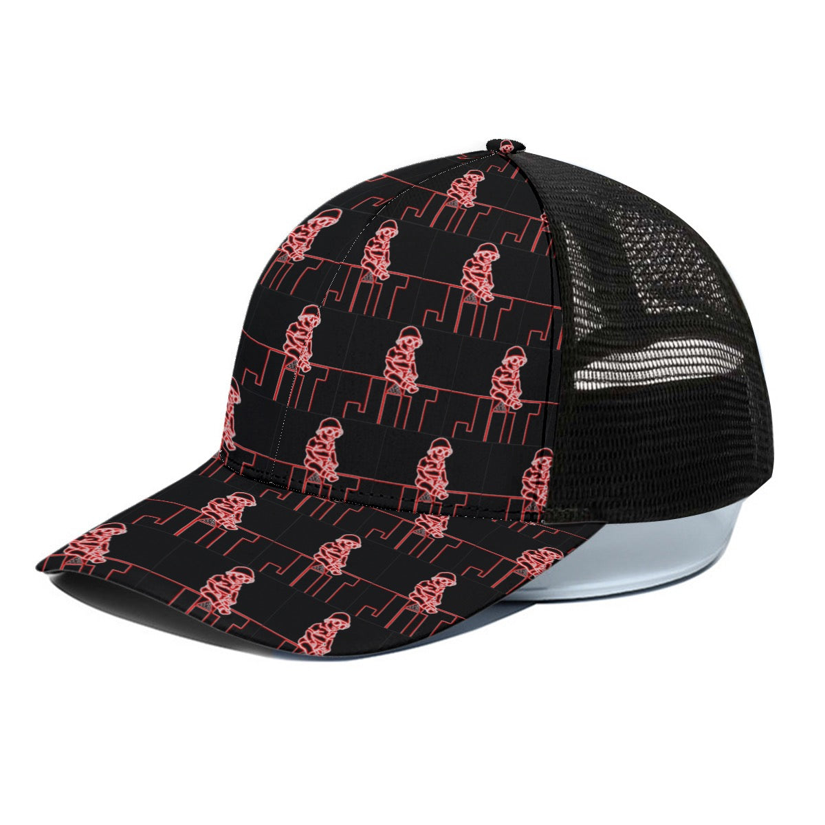 Red Highlight Jit Trucker Hat With Black Half-mesh