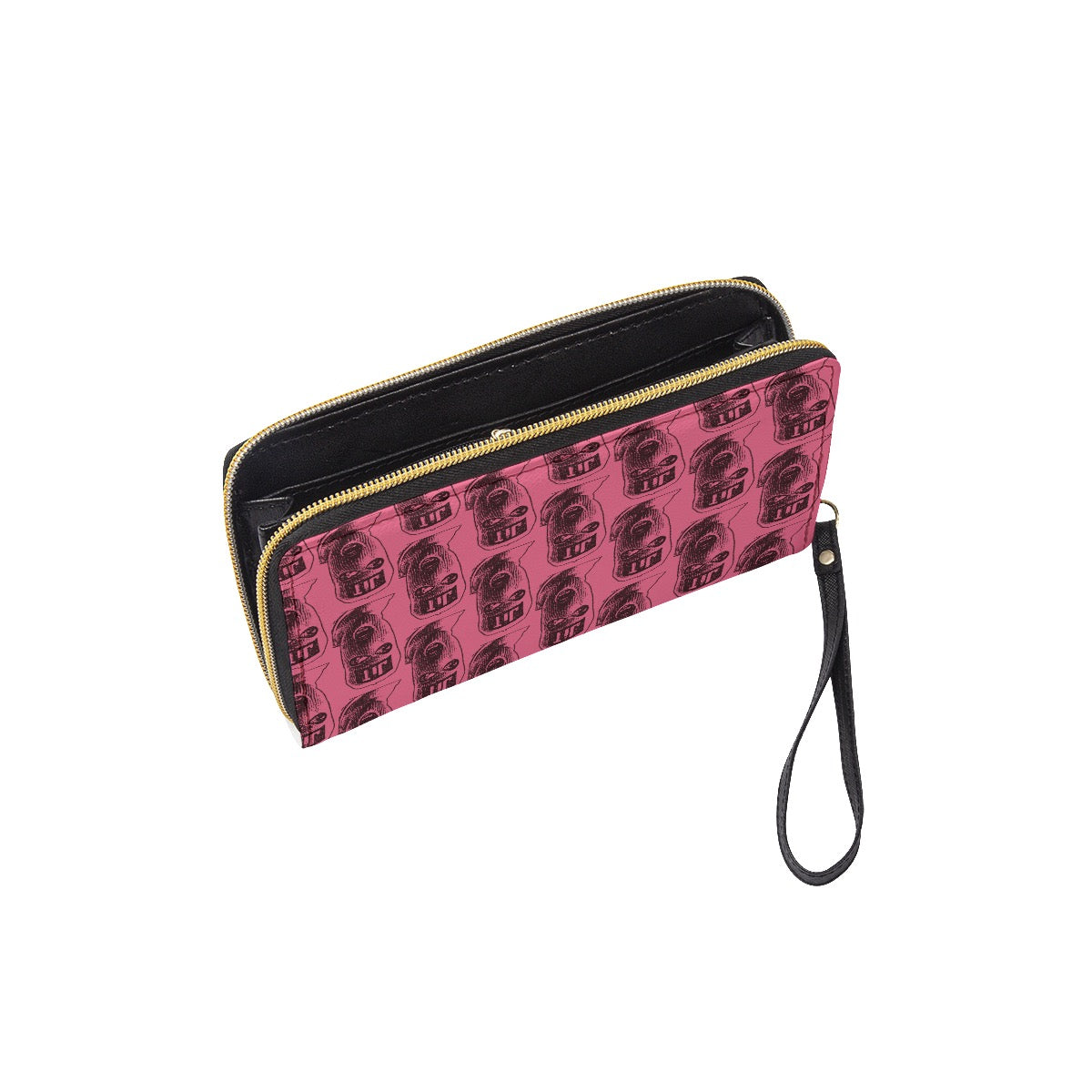 Pink Ski Mask Long Wallet With Black Hand Strap