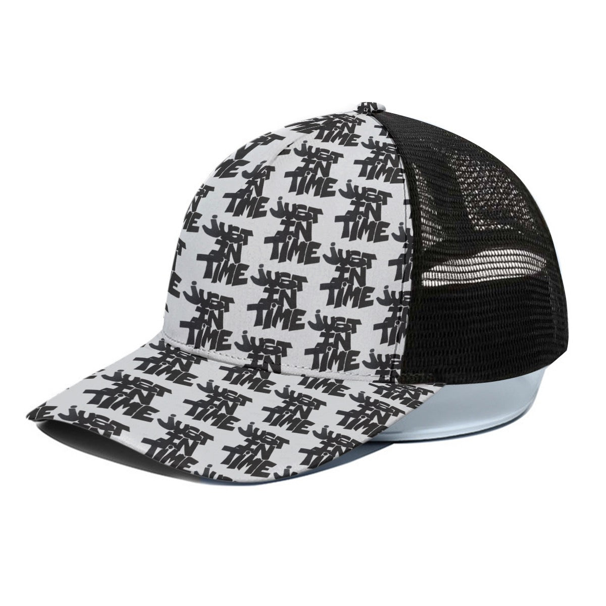 Black And White Trucker Hat With Black Half-mesh