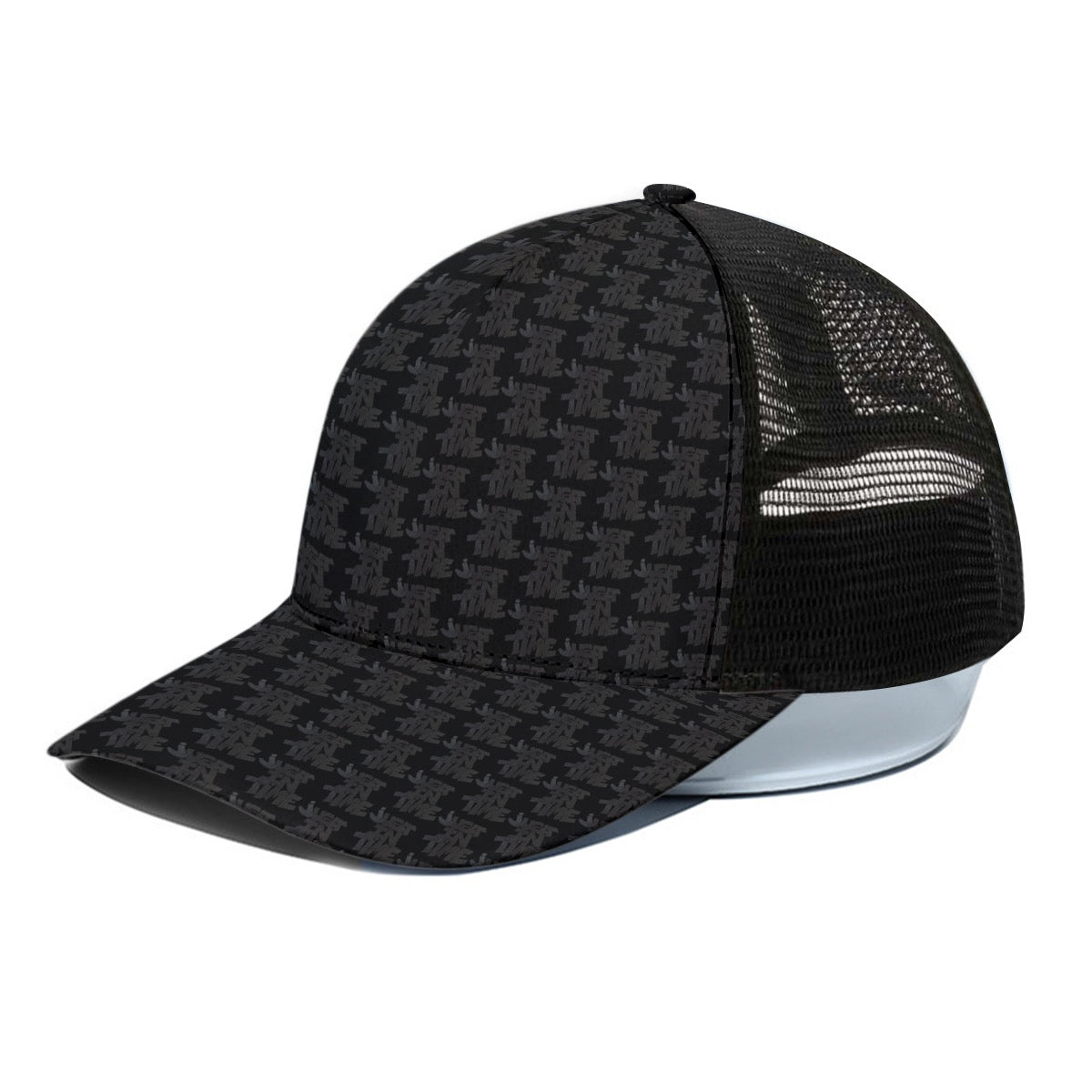 Black On Black Just In Time All Over Print Trucker Hat With Black Half-mesh