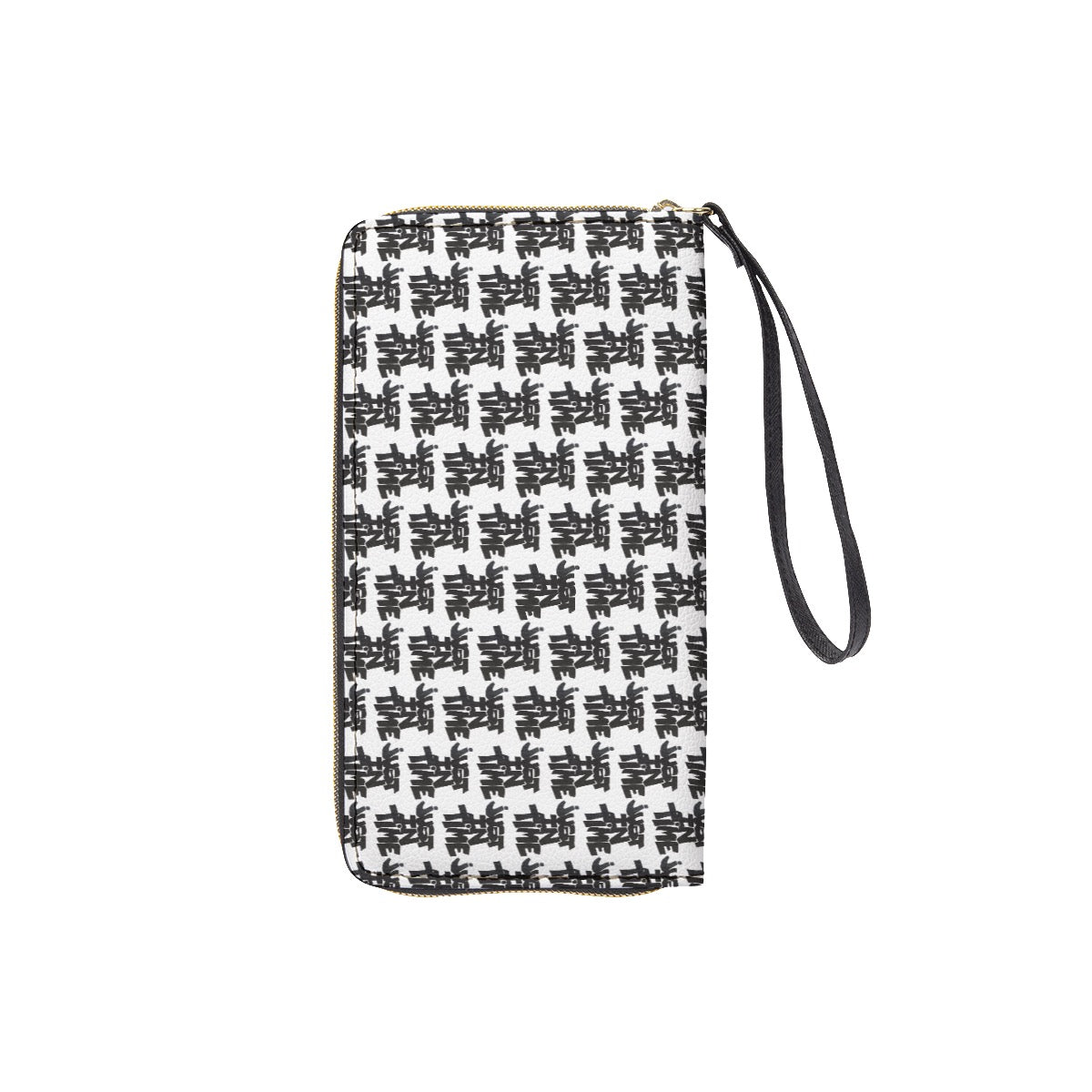 Black And  White All Over Print Long Wallet With Black Hand Strap