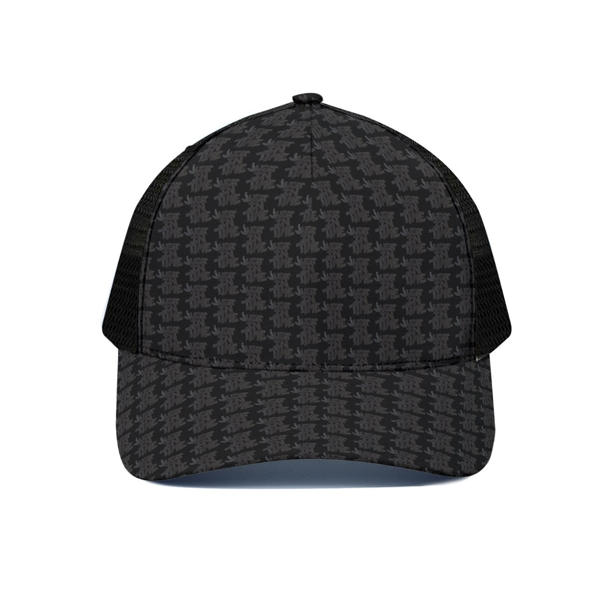 Black On Black Just In Time All Over Print Trucker Hat With Black Half-mesh