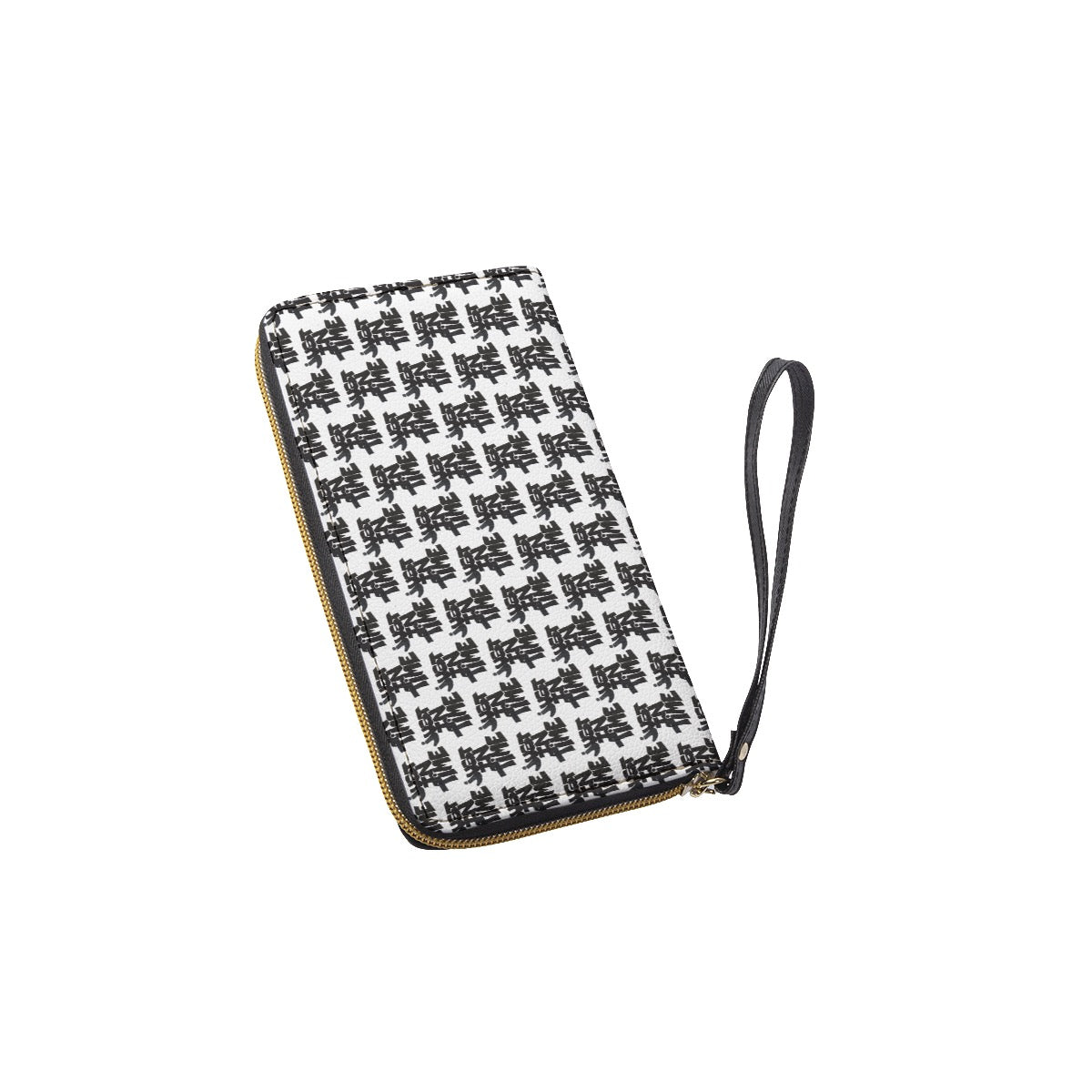 Black And  White All Over Print Long Wallet With Black Hand Strap