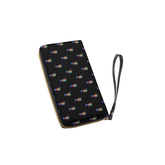 Black Multi-Color Jit Long Wallet With Black Hand Strap