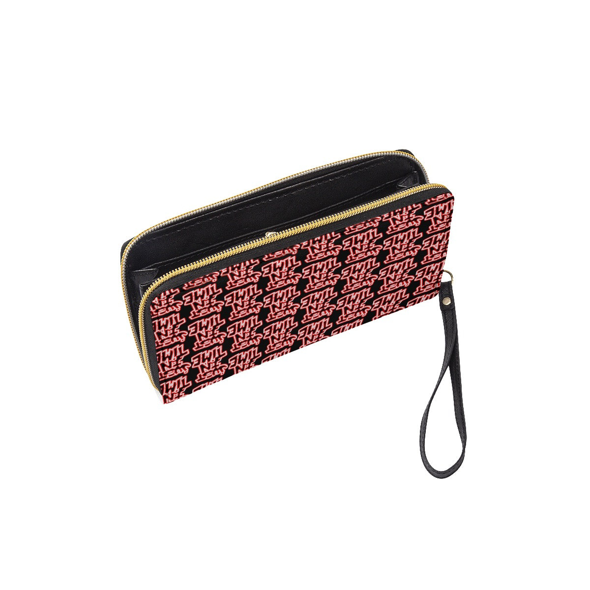 All Over Print Highlight Just In Time Long Wallet With Black Hand Strap