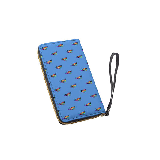 Blue Multi-Color Jit Long Wallet With Black Hand Strap