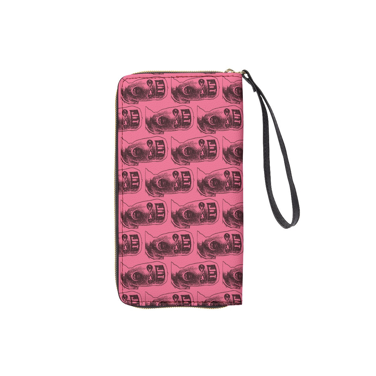 Pink Ski Mask Long Wallet With Black Hand Strap