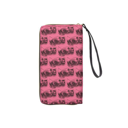 Pink Ski Mask Long Wallet With Black Hand Strap