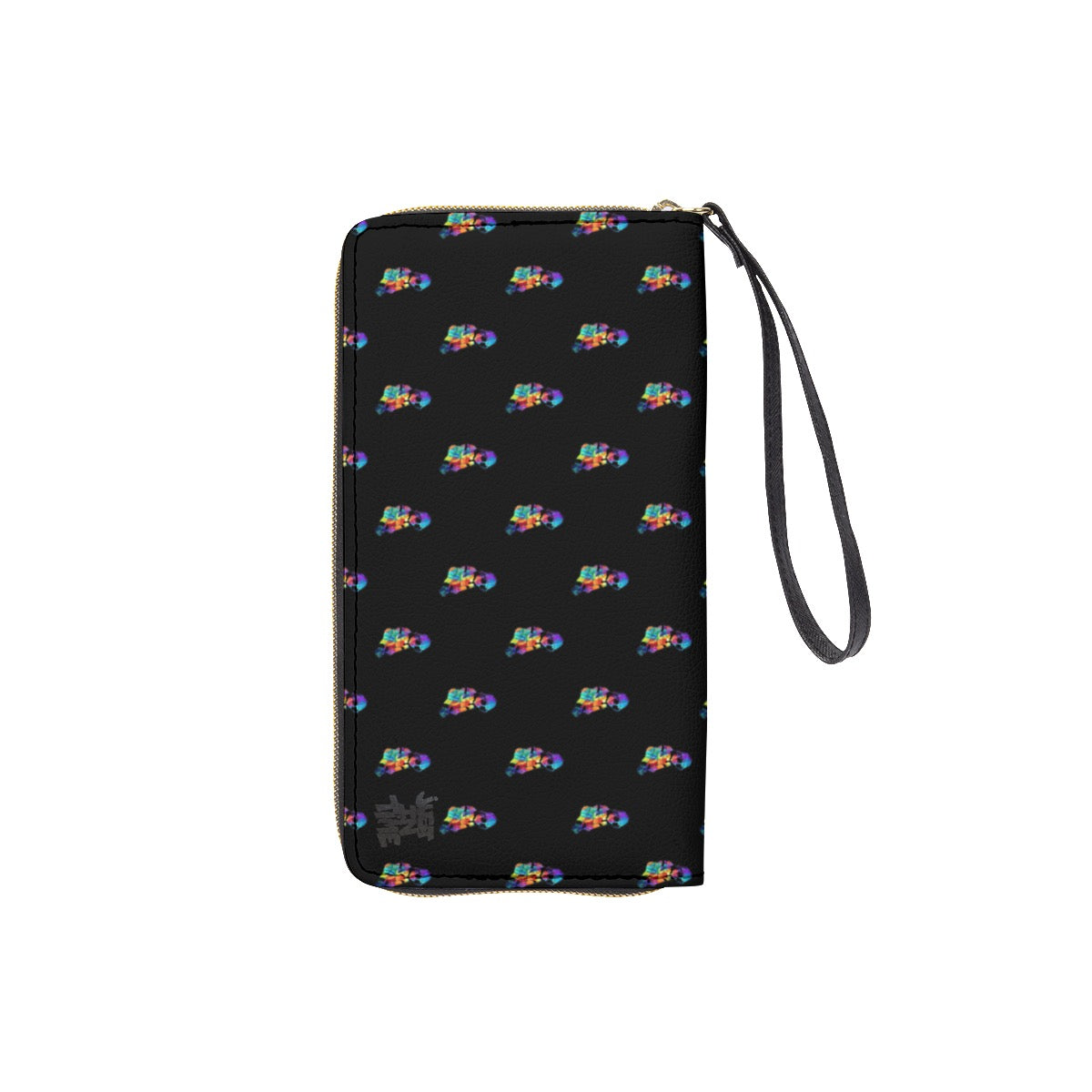 Black Multi-Color Jit Long Wallet With Black Hand Strap