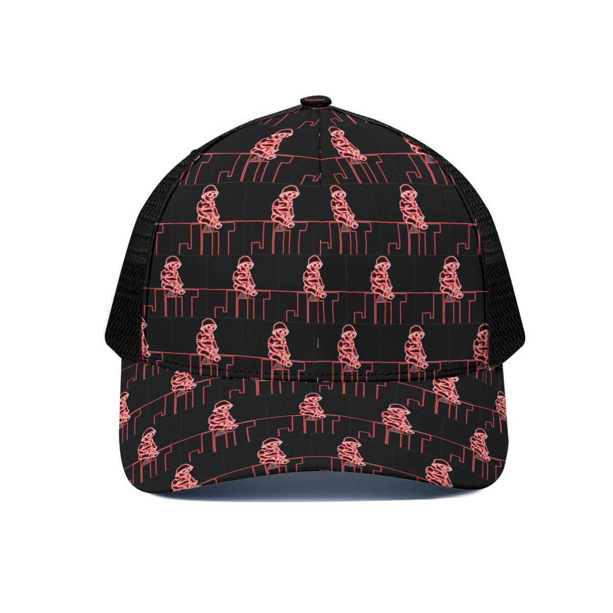 Red Highlight Jit Trucker Hat With Black Half-mesh