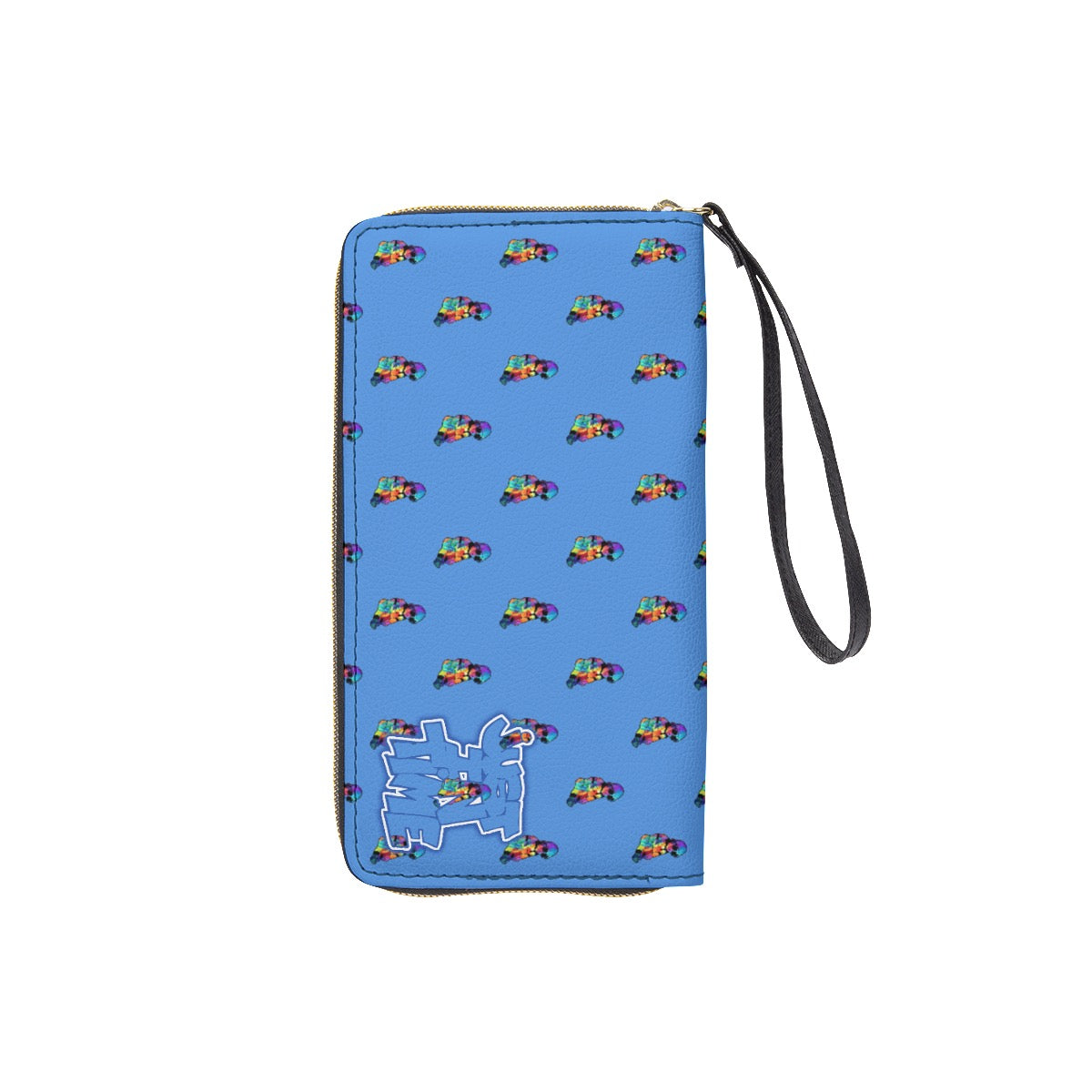 Blue Multi-Color Jit Long Wallet With Black Hand Strap