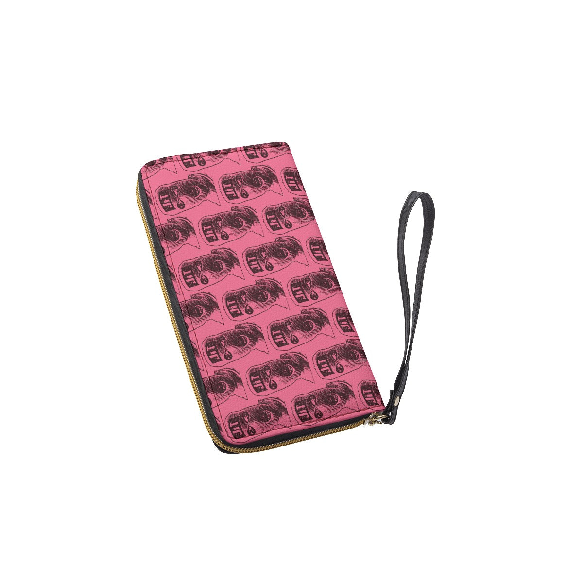 Pink Ski Mask Long Wallet With Black Hand Strap